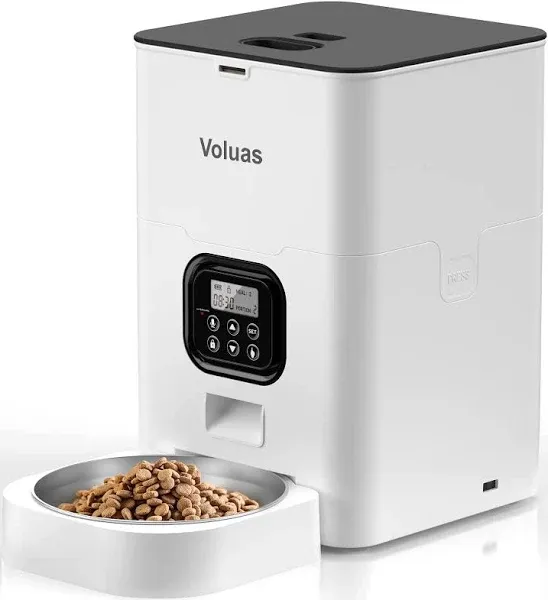 Voluas 4L Automatic Stainless Steel Pet Feeder with WiFi & Voice Recorder, 4L Transparent Black / WiFi Pet Feeder / 4L