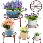 5 Pack Brown Metal Plant Stand for Outdoor Indoor Plants, Heavy Duty Pot Stands