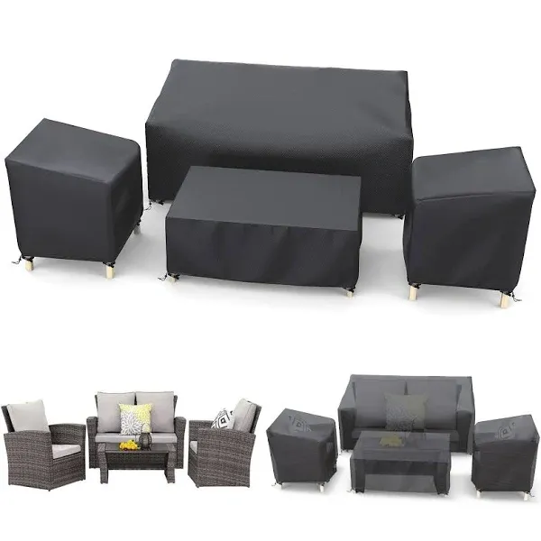 Startwo Outdoor Furniture Cover Waterproof, Patio Furniture Covers 4 Piece Set, Heavy Duty 500D Patio Furniture Set Cover for Chairs, Couch, Table