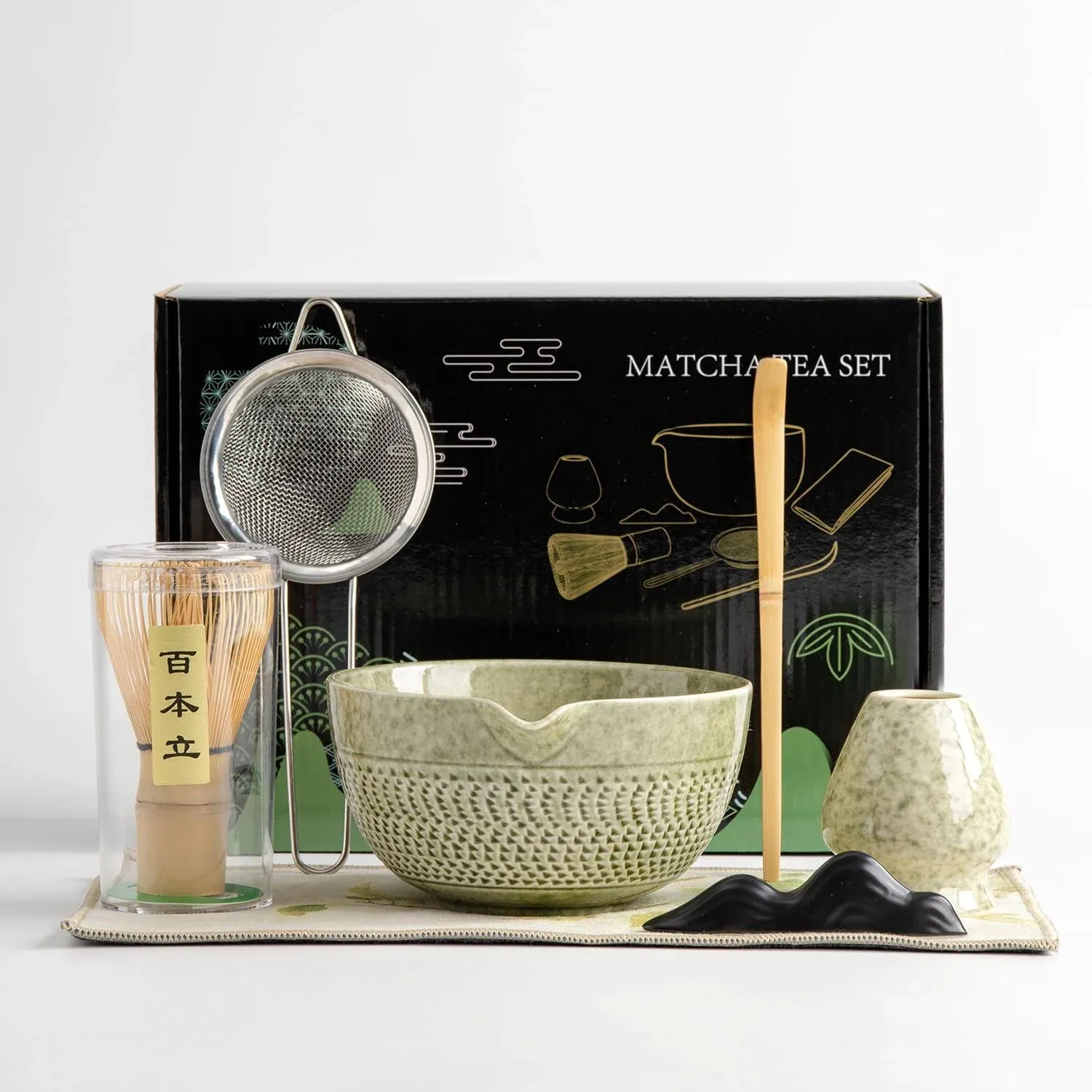 DWEHIXBUY Japanese Matcha Ceremony Accessory, Matcha Whisk, Traditional Scoop (Chashaku), Tea Spoon, Whisk Holder, 1 Tea Bowl, 1 Tea Siev, The Perfect