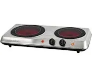 Ovente Countertop Infrared Double Burner, 1700W Electric Hot Plate and Portable Stove with 7.75" and 6.75" Ceramic Glass Cooktop