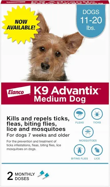 ELANCO K9 ADVANTIX MEDIUM DOG 2 MONTHLY DOSES FOR USE ONLY ON DOGS (BN25)