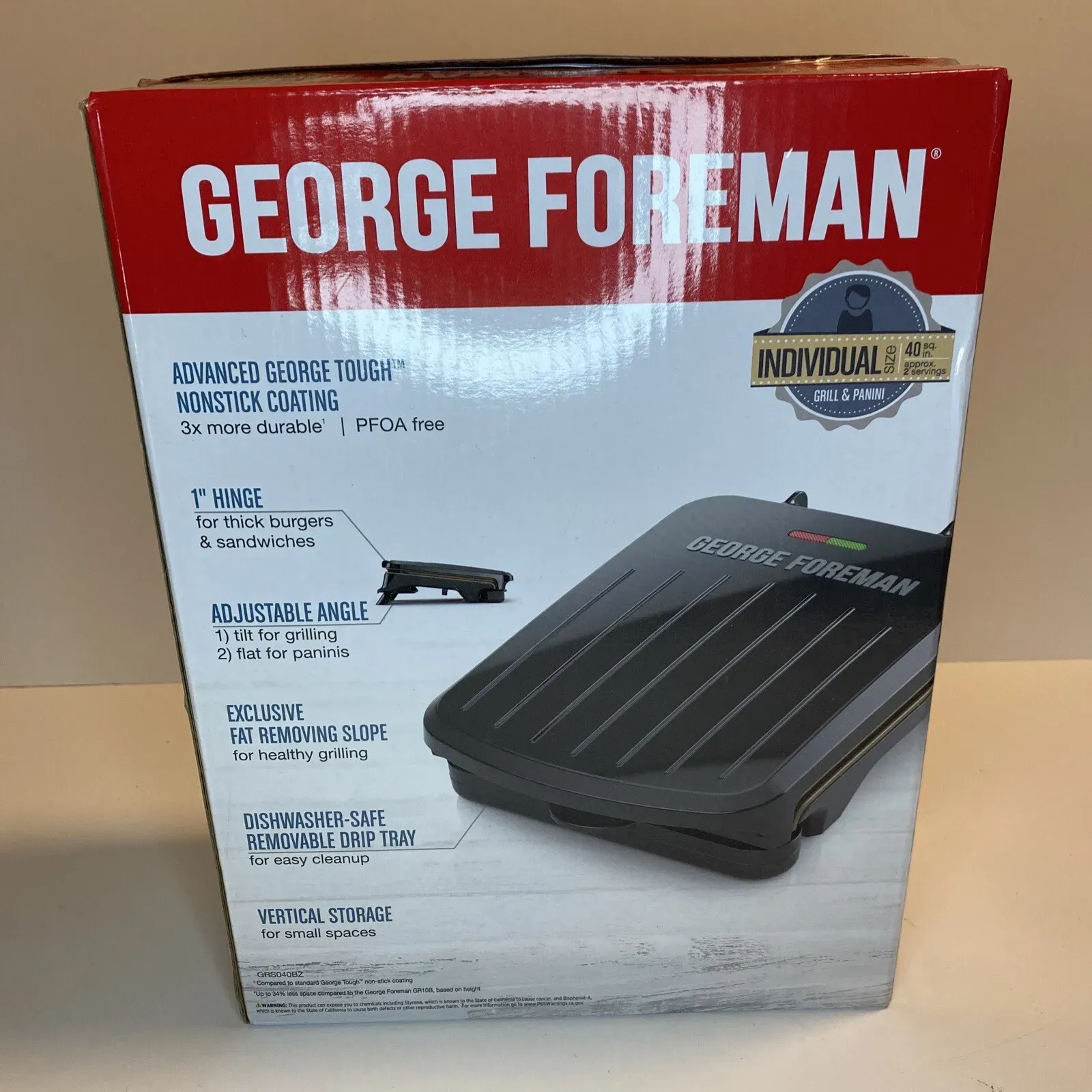 George Foreman Space-Saving Tough NonStick Compact Fast Electric Indoor Grill