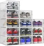 SESENO 12 Pack Shoe Storage Boxes, Clear Plastic Stackable Shoe Organizer Bins