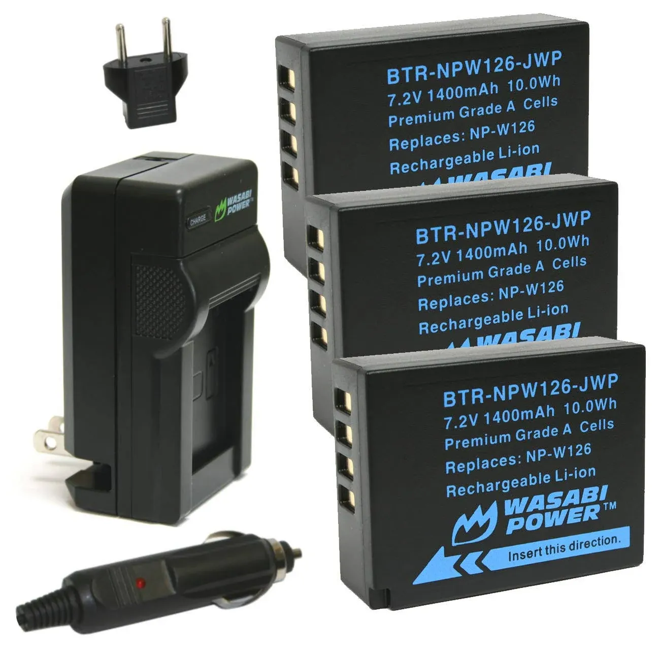 Wasabi Power Battery (3-Pack) and Charger for Fujifilm NP-W126 & HS50EXR, X-T100, X-T200, X100F, X100V, X-A10, X-E2S, X-E3, X-E4, X-Pro2, X-Pro3, X-T1, X-T2, X-T3, X-T10, X-T20, X-T30, X-T30 II