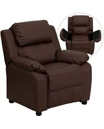 Emma + Oliver Deluxe Padded Vinyl Kids Recliner with Storage Arms