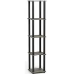 Furinno Turn-S-Tube Wood 5-Tier Corner Rack Display Shelf in Oak Gray/Black