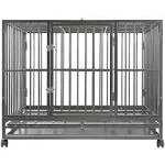 48" Extra Large Heavy-Duty Dog Crate Cage - XL Two-Door Indoor Outdoor Pet & Animal Kennel with Tray - Gray