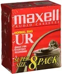 Maxell UR-60 Blank Audio Cassette Tape, 8 Pack