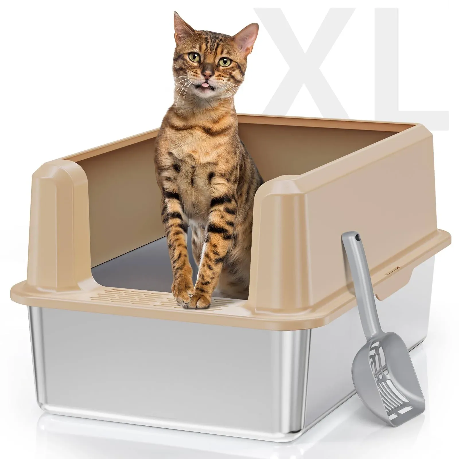 Suitfeel Enclosed Stainless Steel Cat Litter Box with High Side, X-Large Litter ...