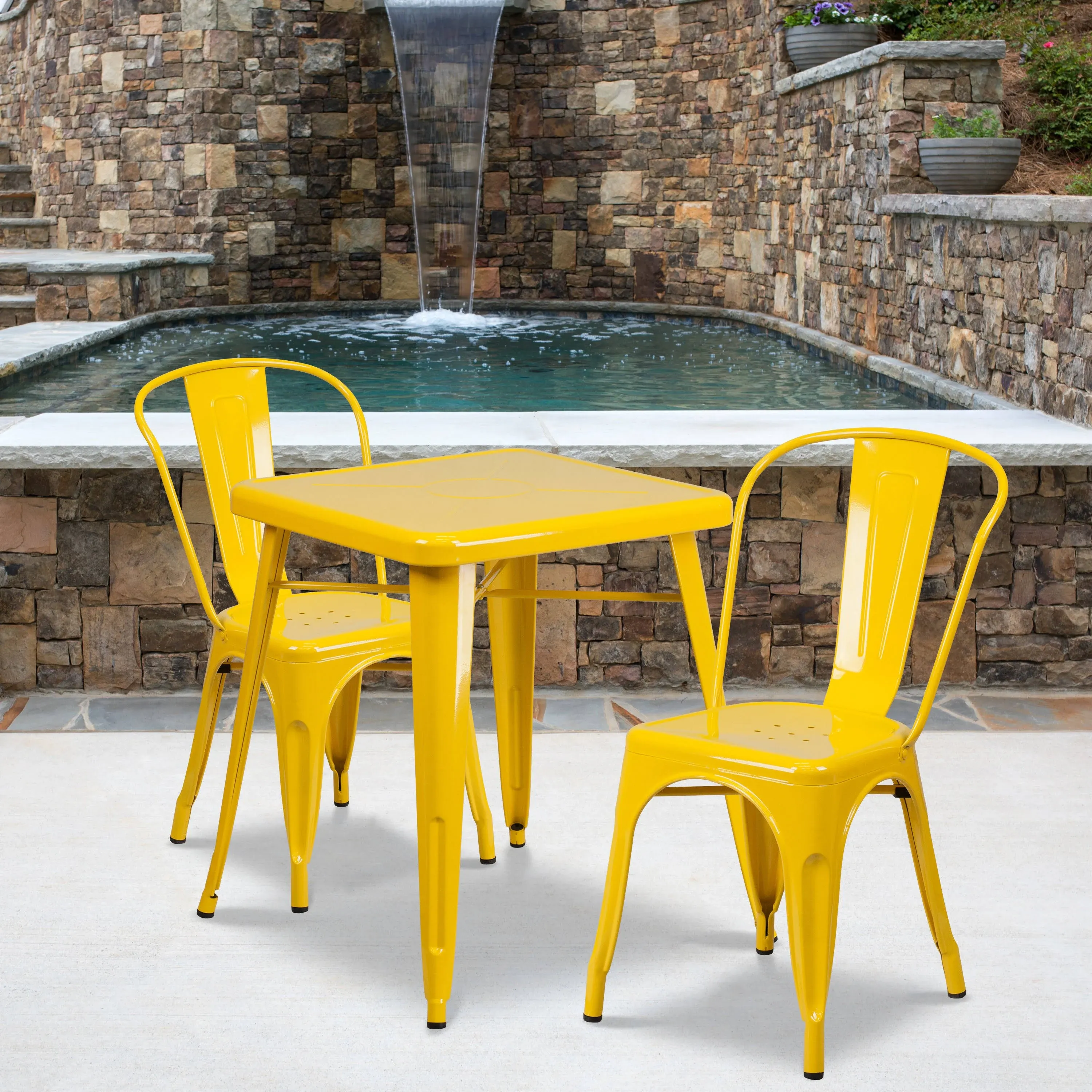 Emma + Oliver Commercial 23.75" Square Yellow Metal Indoor-Outdoor Table Set-2 ...