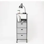 Dormify 3 Drawer Charging Cart on Wheels | 3 Drawers | Fabric Drawers for Clothes & Storage | 1 Oulet & 2 USB Ports | Bedside Storage | Nightstand Organizer | 15" W x 11" D x 39" H | Light Grey