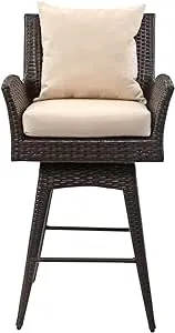 Hayes Black and Beige Outdoor Wicker Swivel Armed Bar Stool