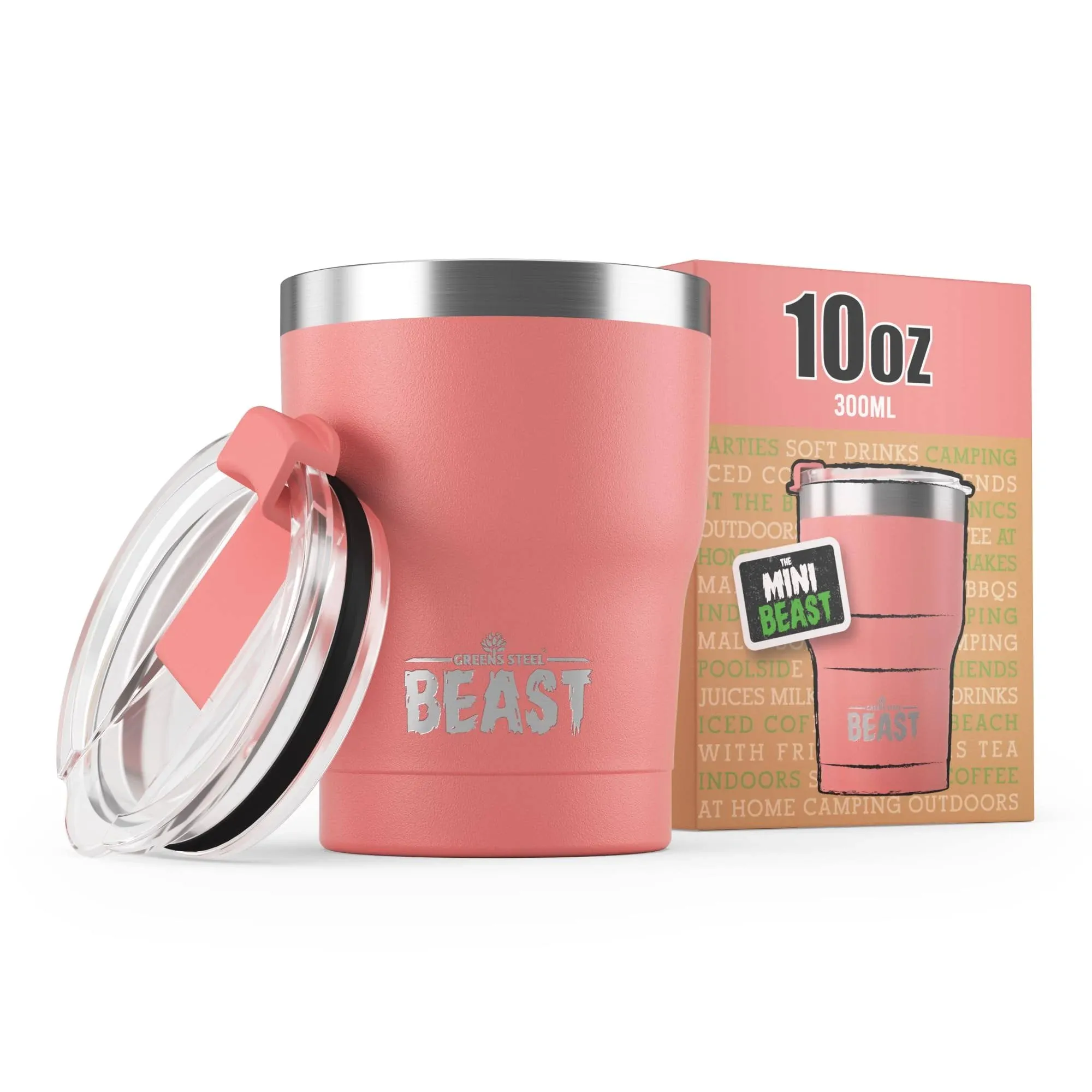 Greens Steel Beast 10 oz Tumbler Stainless Steel Vacuum Insulated Coffee Ice Cup Double Wall Travel Flask (Blossom Pink)