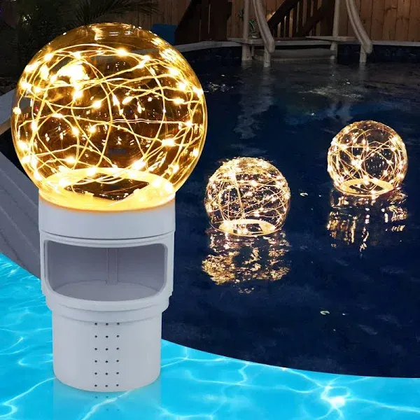 Pool Chlorine Floater with Solar Ball Light, Floating Chlorine Dispenser for 3&#039;&#039;