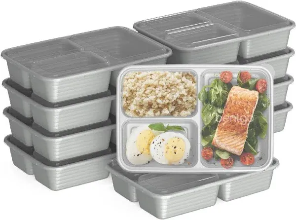 ® 20-Piece Lightweight, Durable, Reusable BPA-Free 3-Compartment Containers -...