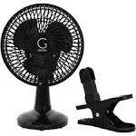 Avalon Convertible Table-Top & Clip Fan Fully Adjustable Head Two Quiet Speeds 6-Inch - Black