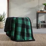 Eddie Bauer Cabin Buffalo Plaid Sherpa Reversible Throw Blanket, Green