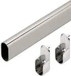 Oval Wardrobe Tube Polished Chrome Closet Rod w/End Supports, Welded Steel, 1.0mm Thick Chrome-Plated (1, 36")