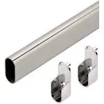 Closet Rods Oval Wardrobe Tube Polished Chrome Closet Rod w/End Supports, Welded Steel, 1.0mm Thick Chrome-Plated (1, 48")