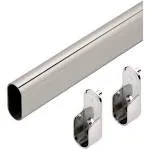 Oval Wardrobe Tube Polished Chrome Closet Rod w/End Supports, Welded Steel, 1.0mm Thick Chrome-Plated (1, 30")