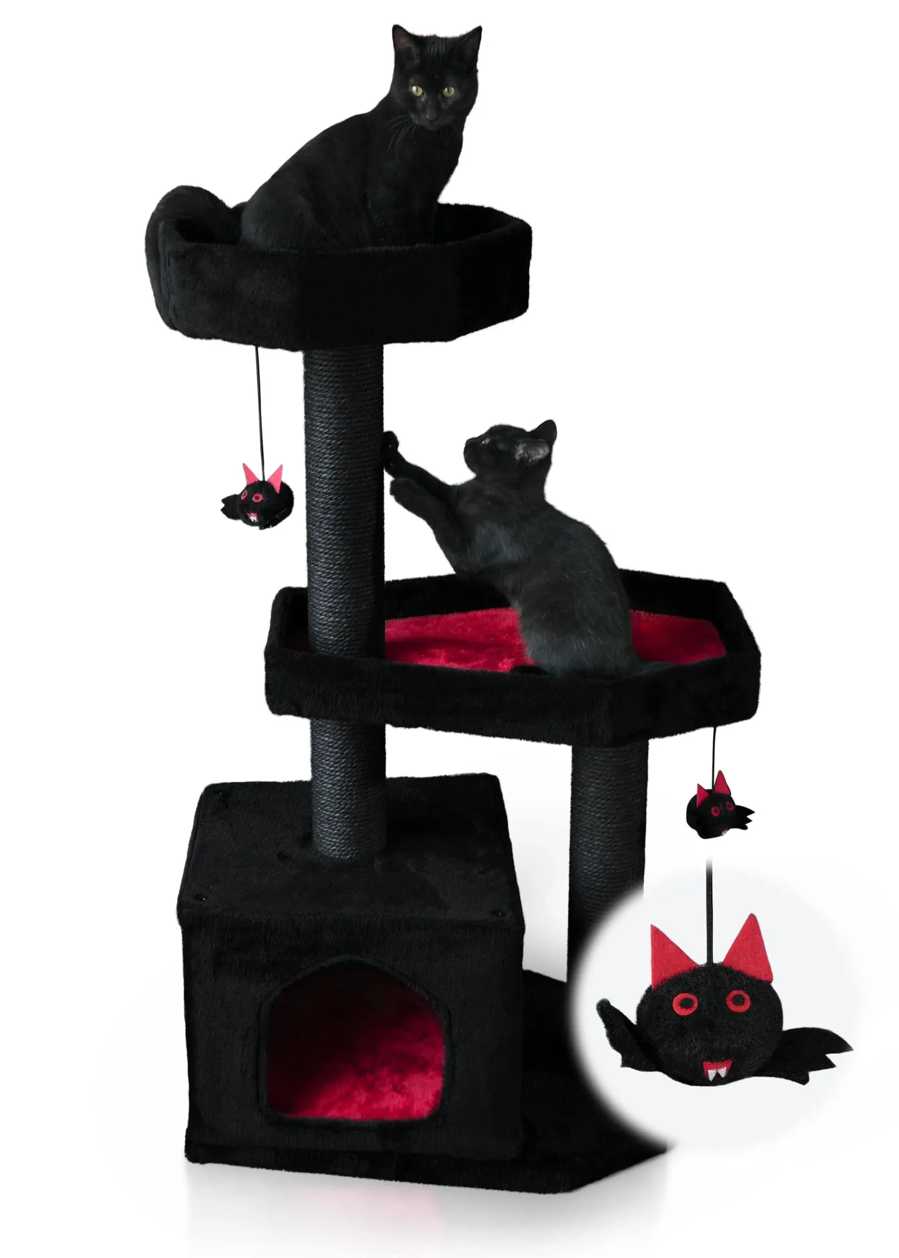 Gothic Cat Tree-Spooky Cat Tree with Coffin Bed,Cat Condo,Thick Scratching Po...