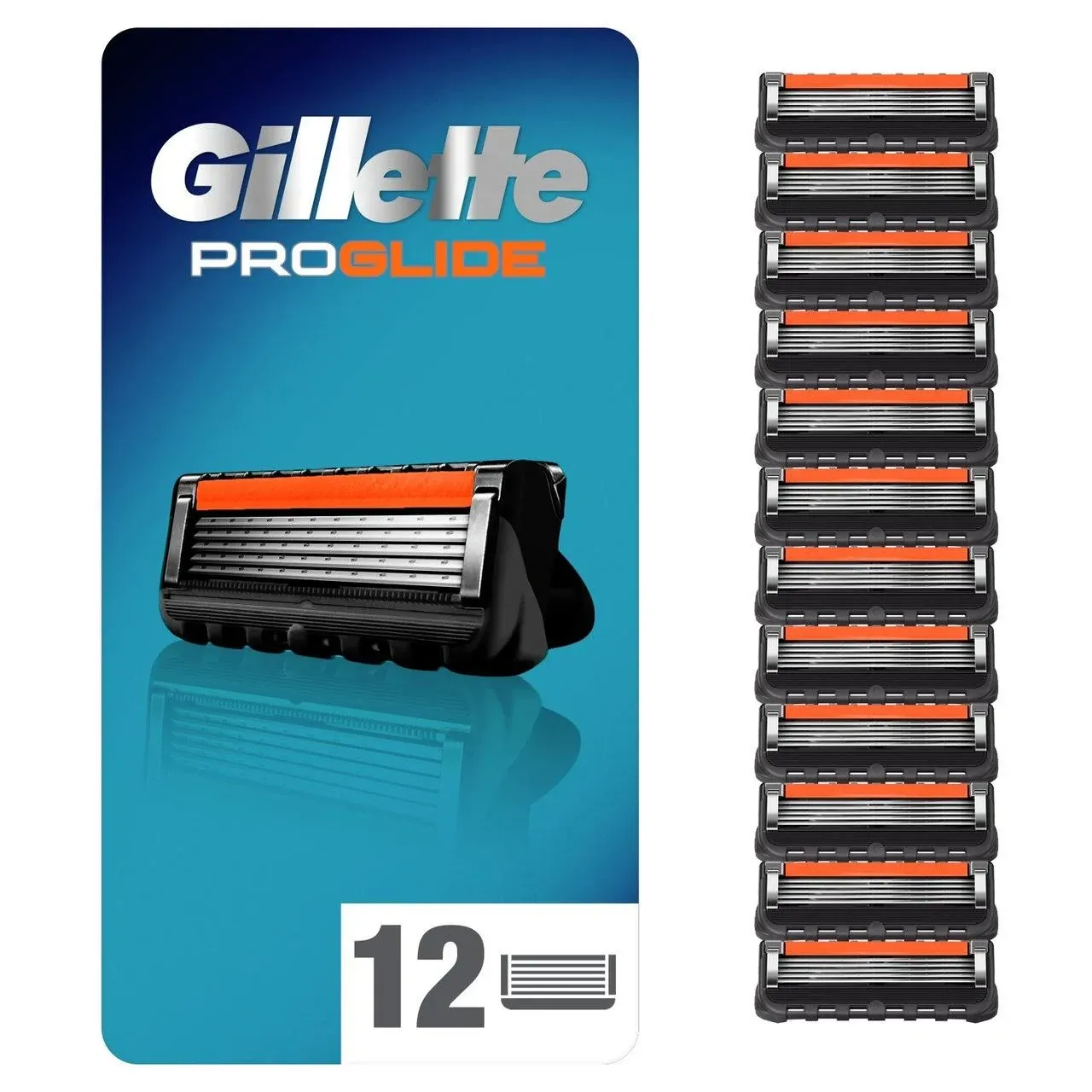 Gillette ProGlide Razor Blades Men Pack of 12 Razor Blade Refills with Precision Trimmer, 5 Anti-Friction Blades