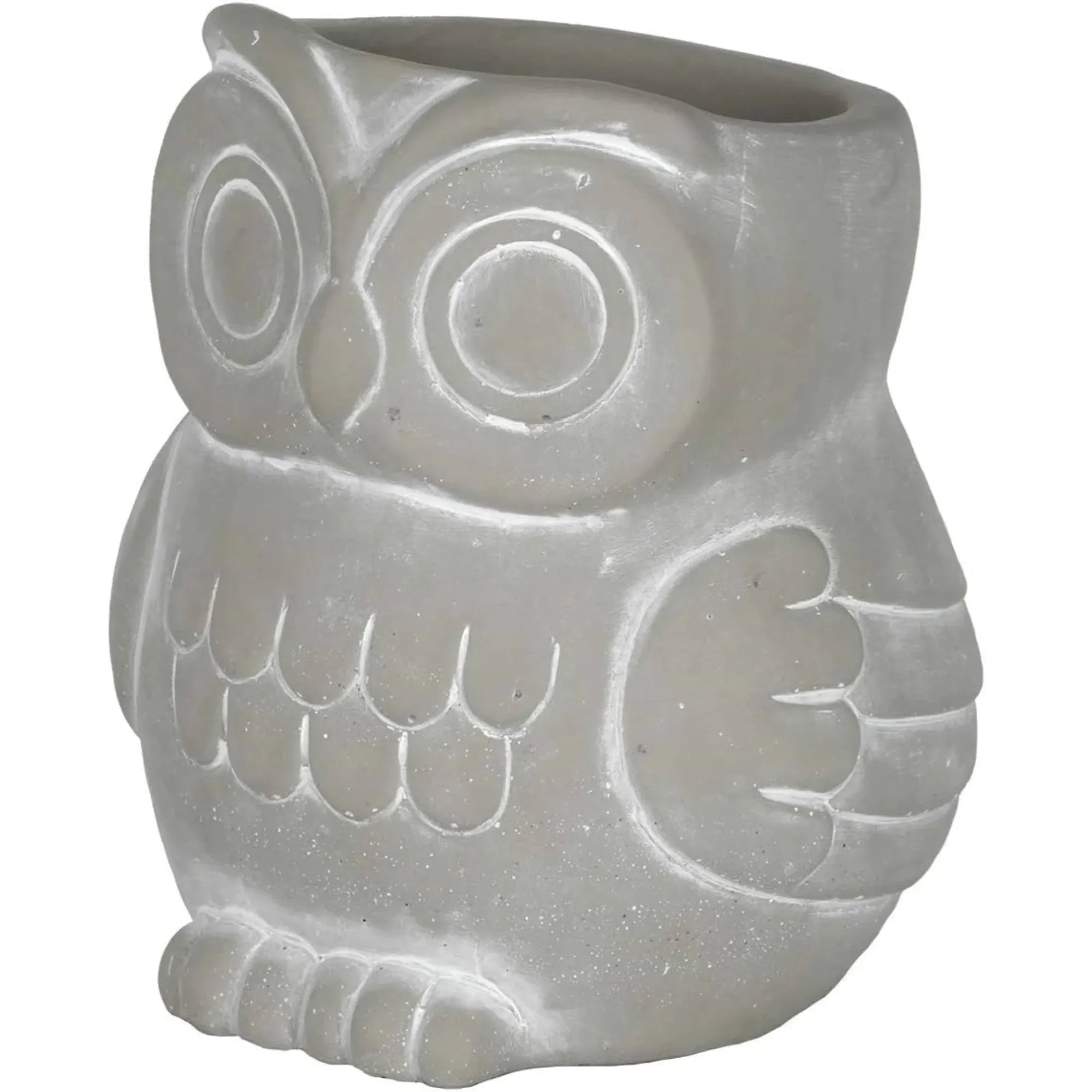 Classic Home and Garden Cement Buddies Indoor Outdoor Planter with Drainage Hole, Owl, Small, Natural Gray, 4.5in