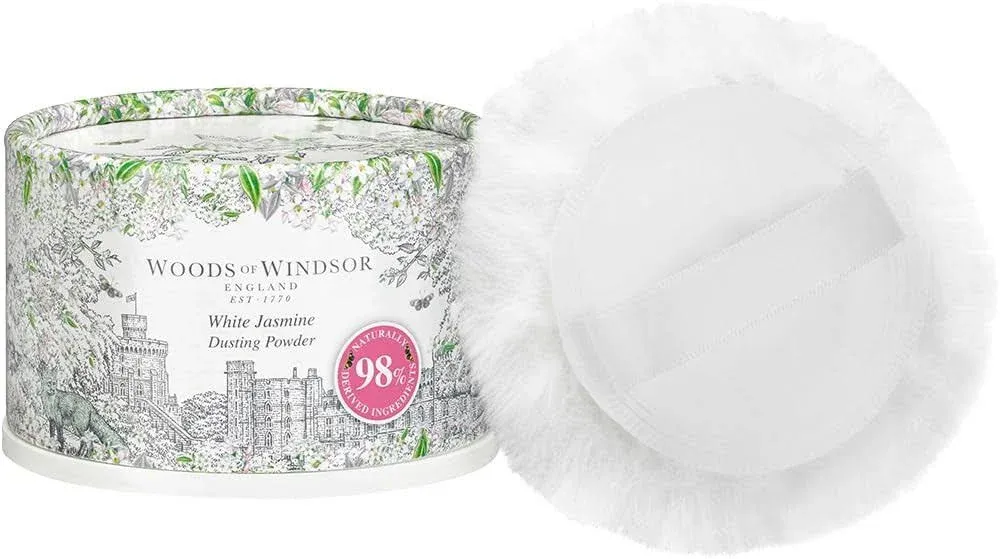 Woods of Windsor White Jasmine Body Dusting Powder with Puff for Women, 3.5 Ounce