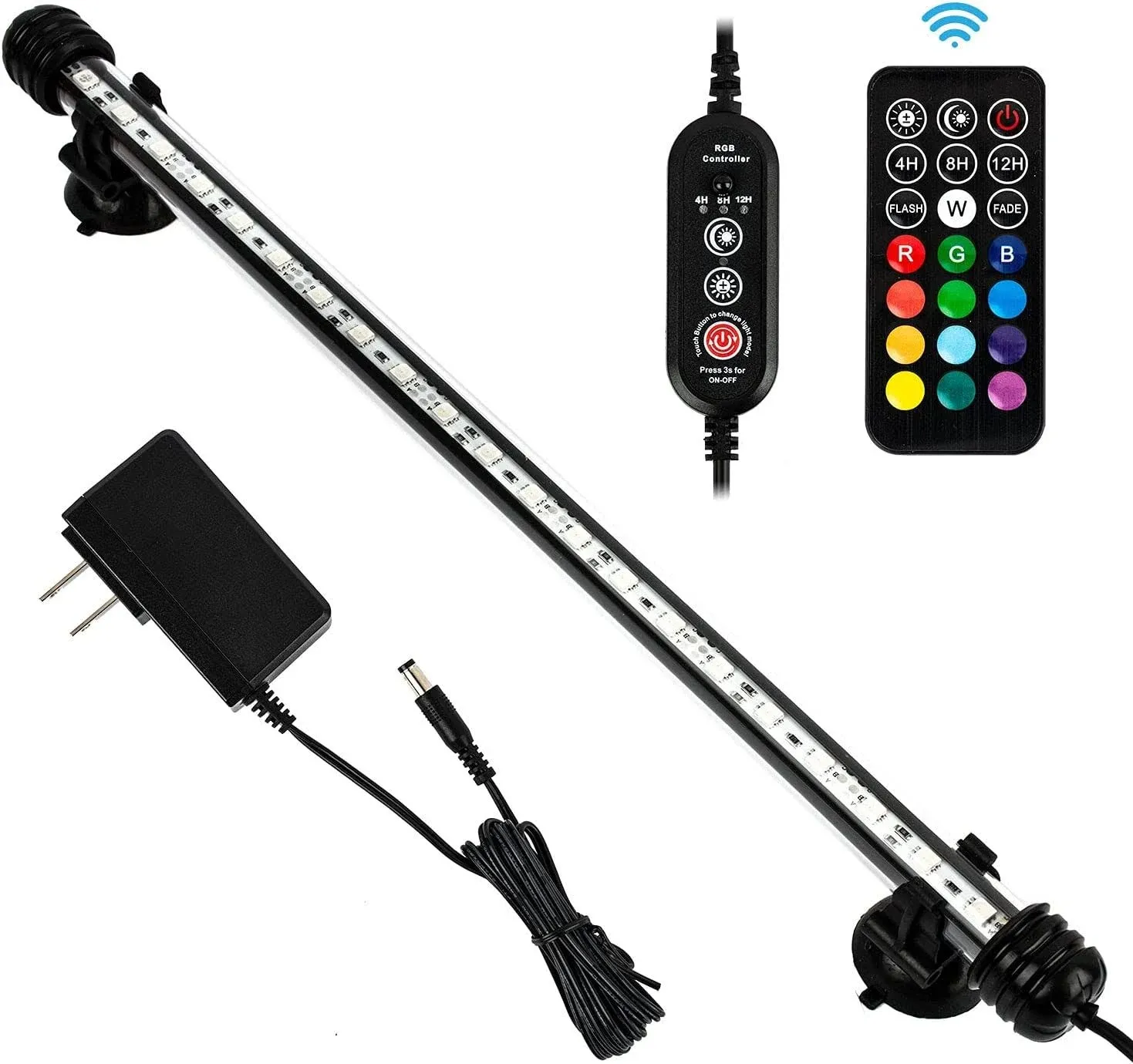 iKefe 15 Inch Timer Color Fish Tank Led Submersible Aquarium Light with Remote / Small Colored Aquarium Led Tank Lights Fixture for Underwater Decora