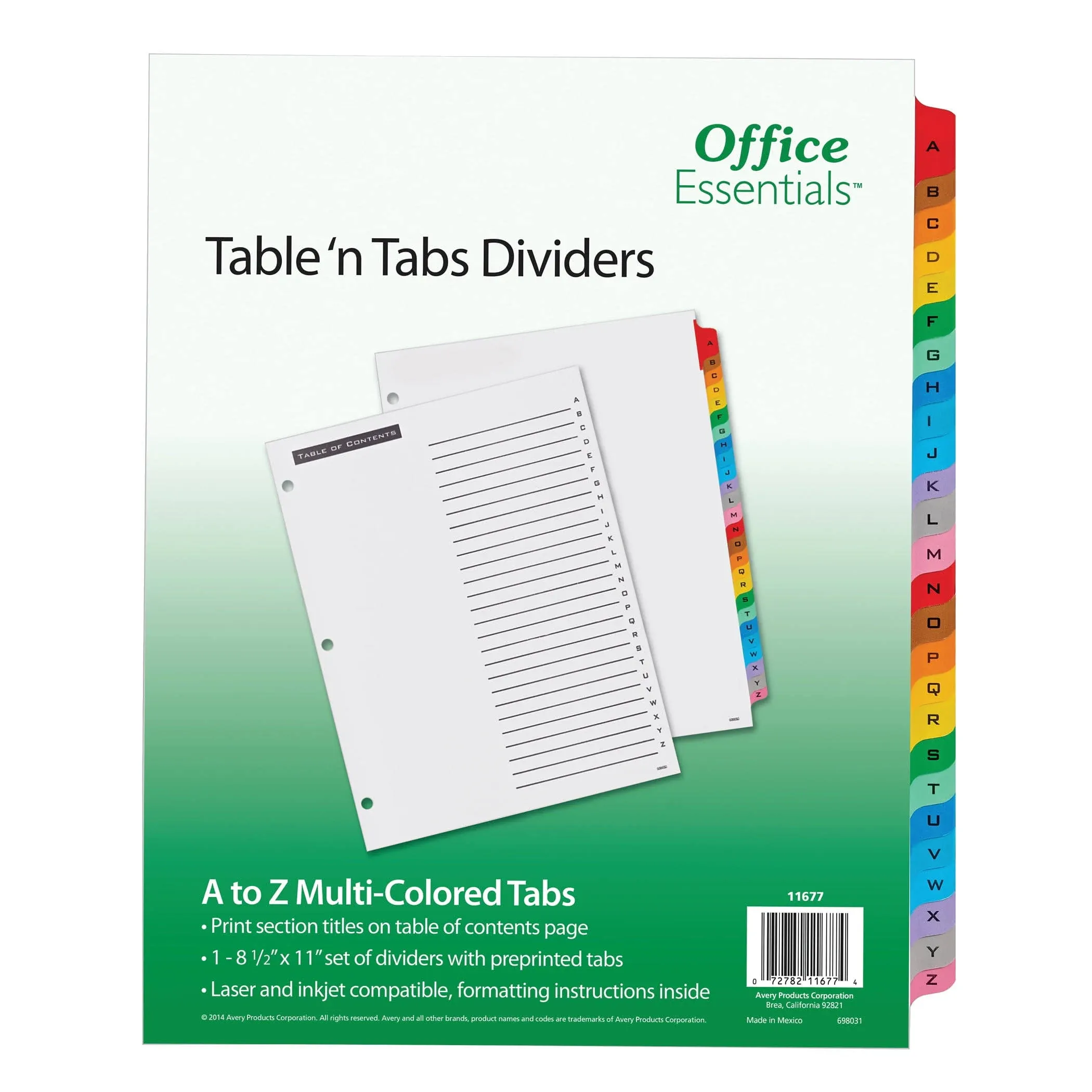 AVE11677 Office Essentials Table 'n Tabs Dividers, 26-Tab, A-Z