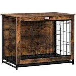 HOOBRO Dog Crate Furniture Large Dog Kennel Wooden Pet Furniture with Pull-Out Tray Home and Indoor Use Double Doors Modern Side