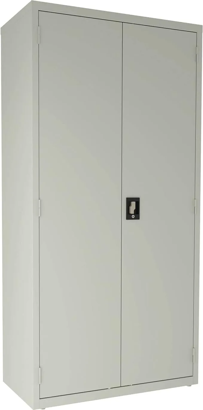 Lorell 4-Shelf Steel Janitorial Storage Cabinet, 72" x 36" x 18", Light Gray