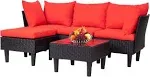 5 Pieces Patio Wicker Furniture Set Outdoor Backyard Porch Rattan Sectional Sofa