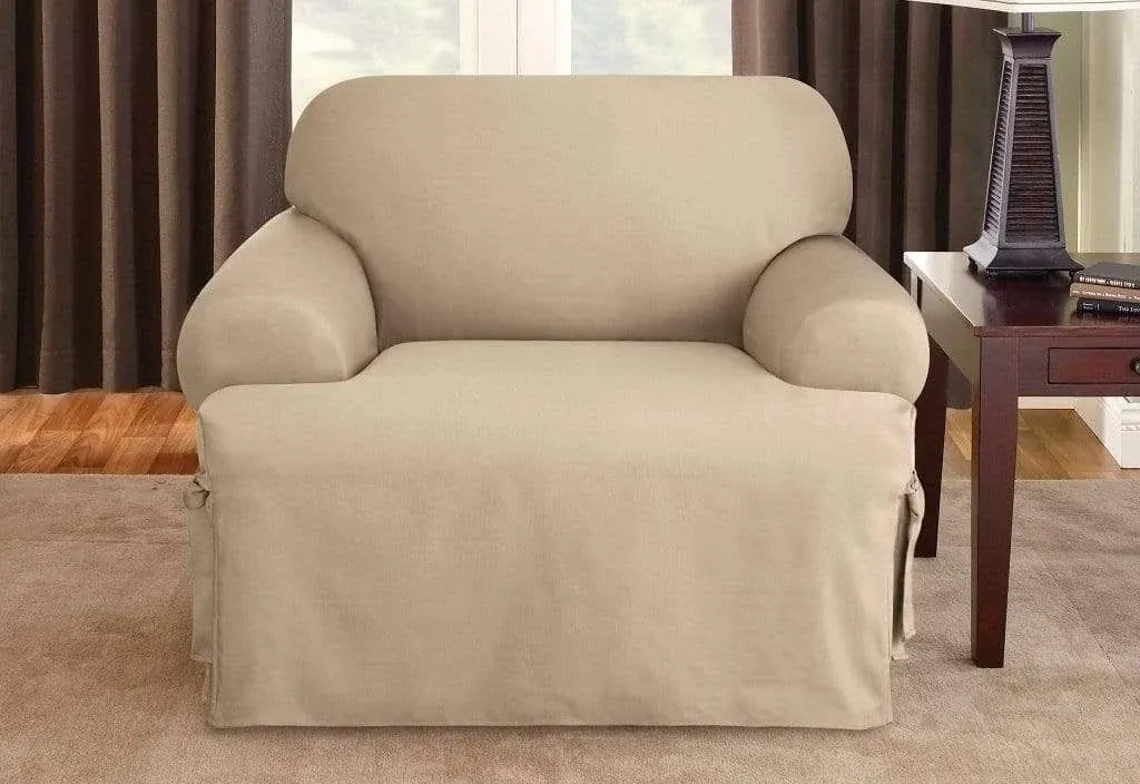 SureFit Cotton Duck Armchair T-Cushion One Piece Slipcover, Chair Cover, Relaxed Woven Fit, 100% Cotton, Machine Washable, Tan