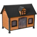 Aivituvin Premium Wooden Dog House Iron Frame and Asphalt Roof