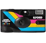 Ilford Ilfocolor Rapid Retro Single Use Camera with 31mm Optical Lens, Pre-Loaded 27-Exposure ISO 400 Color Negative Films, and Built-In Flash (Black)