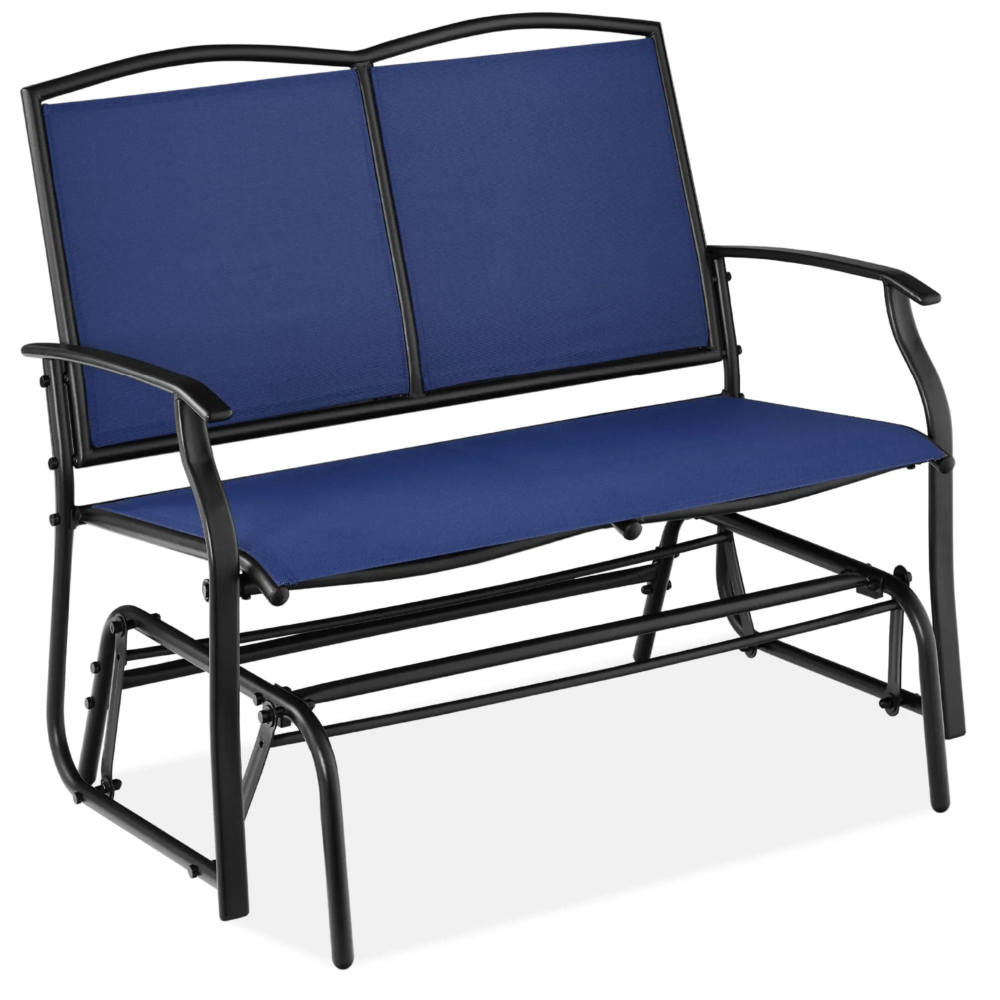 Best Choice Products 2-Person Outdoor Swing Glider, Steel Patio Loveseat, Bench Rocker w/ Armrests - Navy/Black