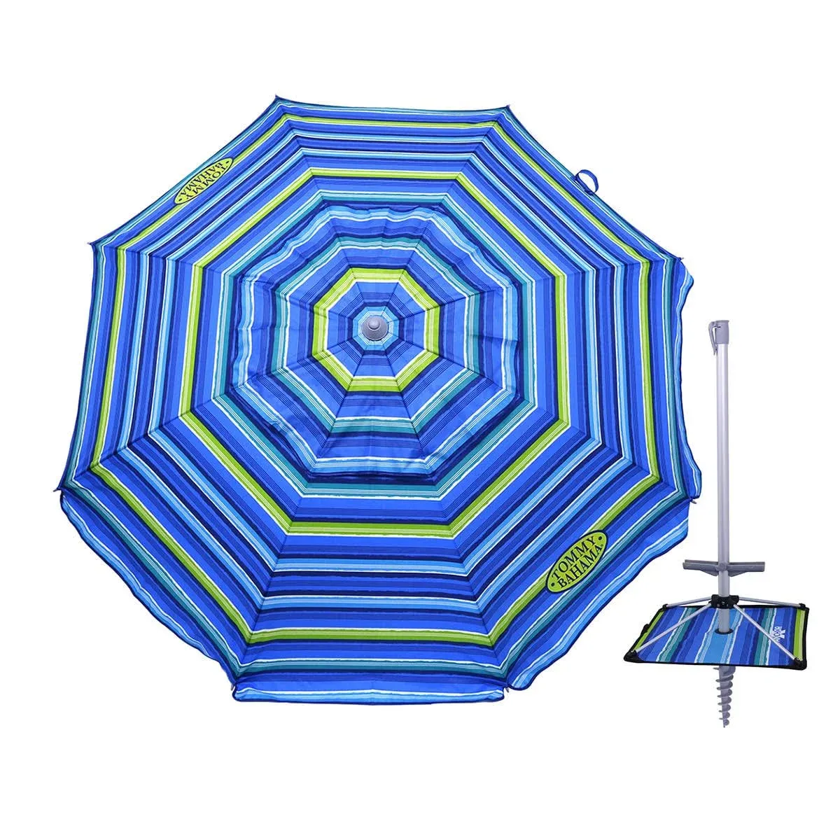 7 ft Fiberglass Tommy Bahama Beach Umbrella for Sand with Integrated Superior