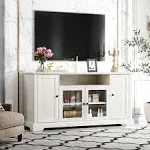 TV Stand for TV Up to 65in with 2 Tempered Glass Doors, Adjustable Pan