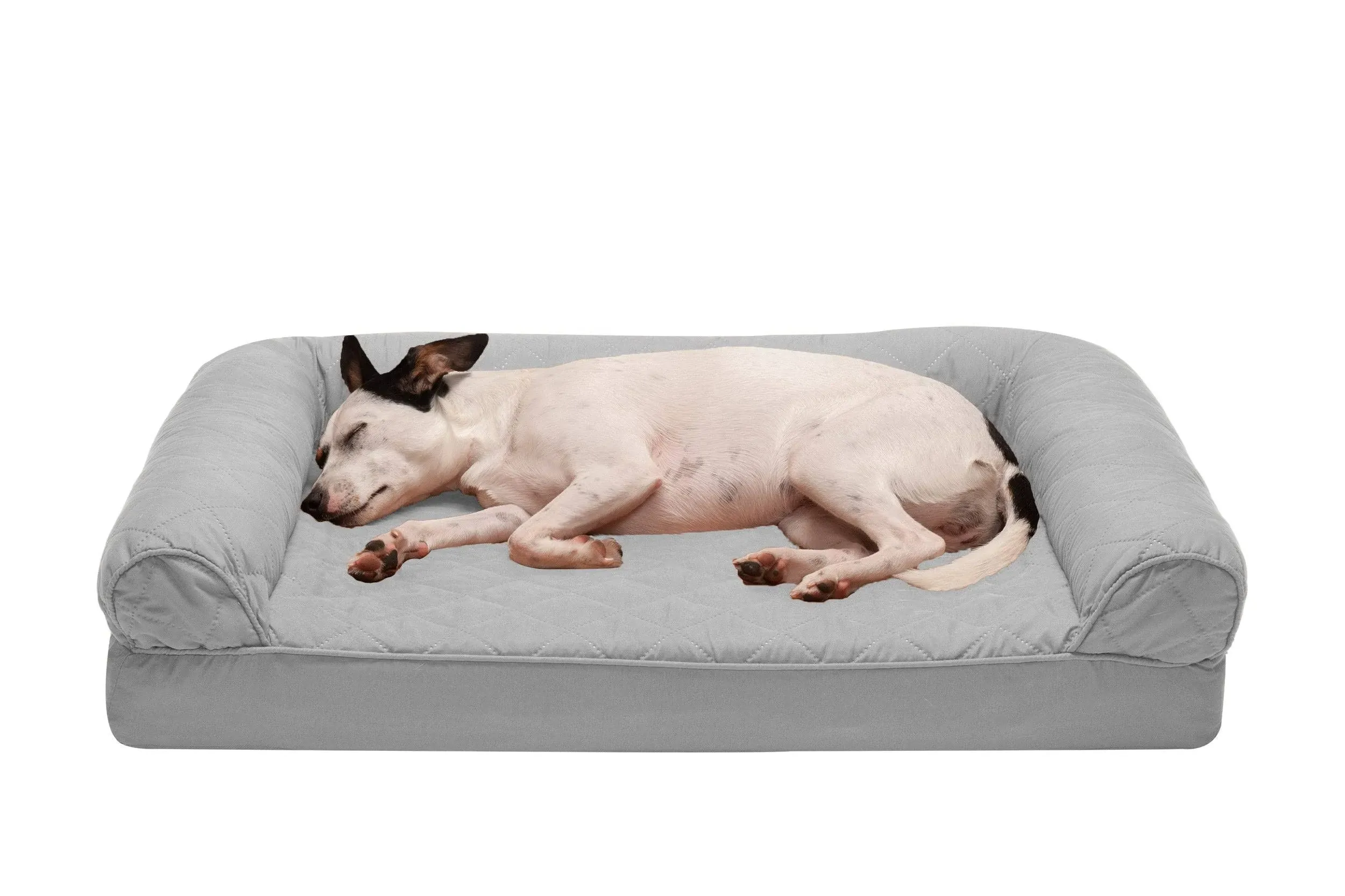 FurHaven Quilted Full Support Sofa Pet Bed - Silver Gray (Medium)