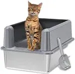 Suitfeel Enclosed Stainless Steel Cat Litter Box with Lid, Odorless XL Metal Litter Box for Big Cats, Extra Large Kitty Litter Box, Easy Clean Steel