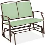 Best Choice Products 2-Person Outdoor Swing Glider, Steel Patio Loveseat, Bench Rocker w/ Armrests - Sage Green/Brown