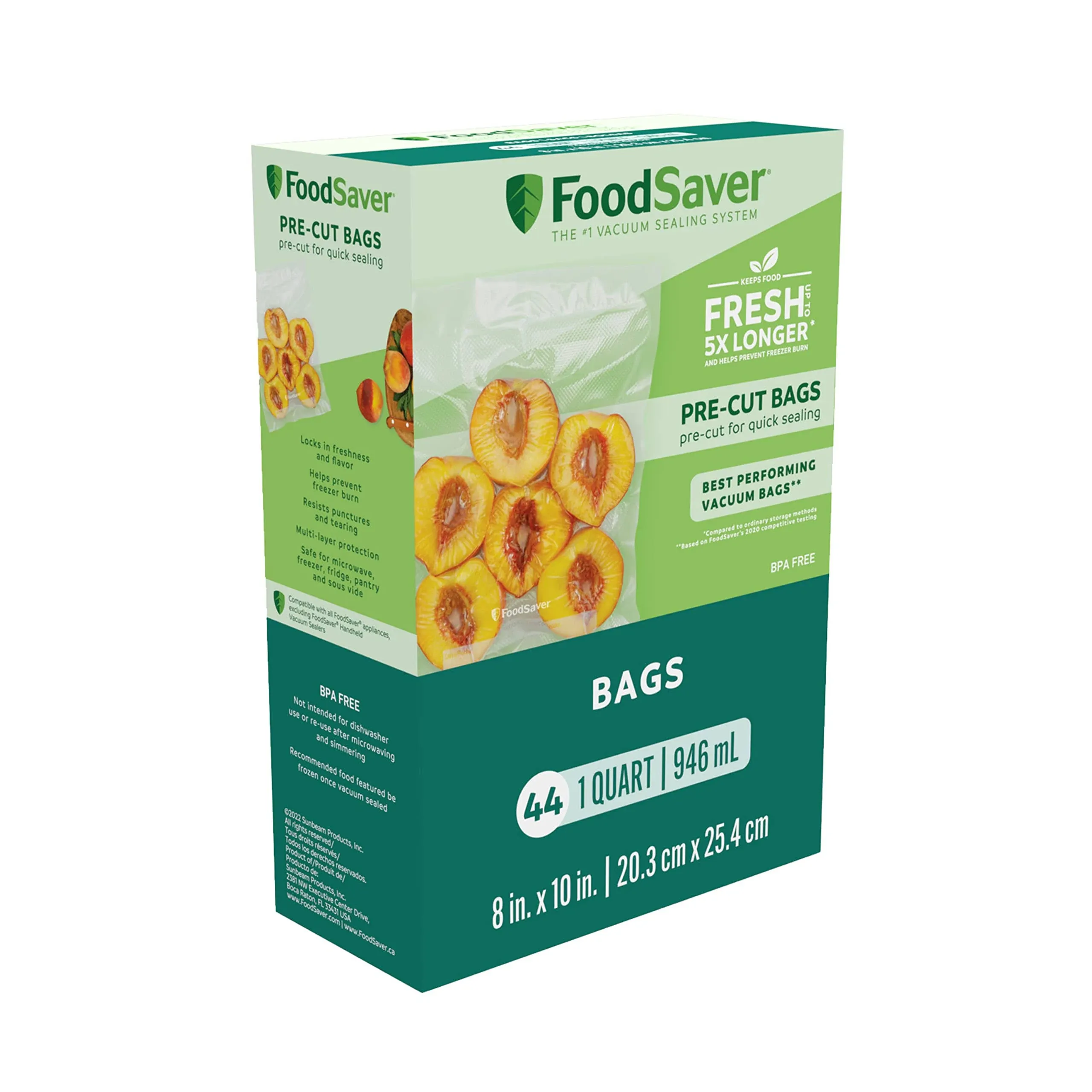 FoodSaver Pre-Cut Heat Seal Bags, Quart - 44 count