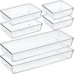 Criusia 6 Pack Large Size Clear Plastic Drawer Organizers, Versatile Acrylic Kitchen Drawer Organizer Stackable Bathroom Drawer Organizer Trays, Storage Bins for Makeup, Bathroom, Kitchen