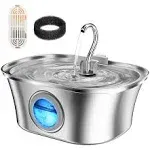 Cat Water Fountain with Water Level Window, HICC Pule 108oz/3.2 L Stainless Steel Automatic Pet Water Fountain, Dishwash