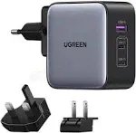 UGREEN 65W Nexode Gan USB C 3-Port Charger with US/UK/EU Plug for Travel