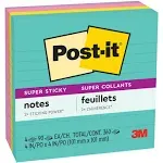 Post-it Super Sticky Lined Notes, 4 Sticky Note Pads, 4 x 4 in., School Supplies, Office Products, Sticky Notes for Vertical Surfaces, Monitors, Walls and Windows, Supernova Neons Collection