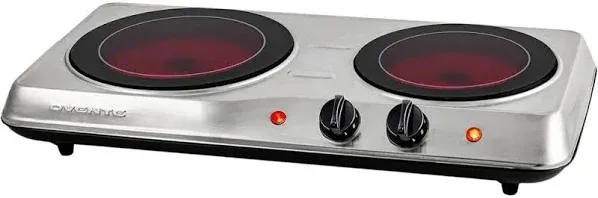 Ovente Countertop Infrared Double Burner, 1700W Electric Hot Plate and Portable Stove with 7.75" and 6.75" Ceramic Glass Cooktop