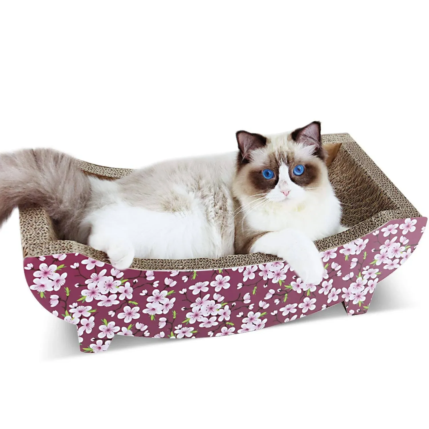 ScratchMe Cat Scratching Post Lounge Relaxing Bed , Cat Scratcher Cardboard with Catnip, Durable Recycle Board Pads Prevents Furniture Damage